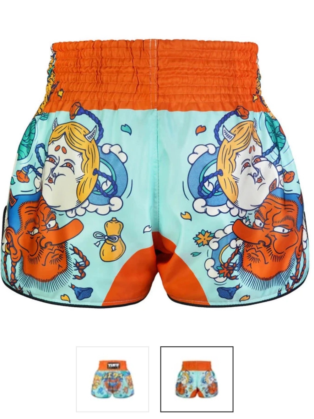 TUFFPAYAK Muay Thai Shorts Boxing Trunks Retro Style (TPY-RMS004-CYN)
